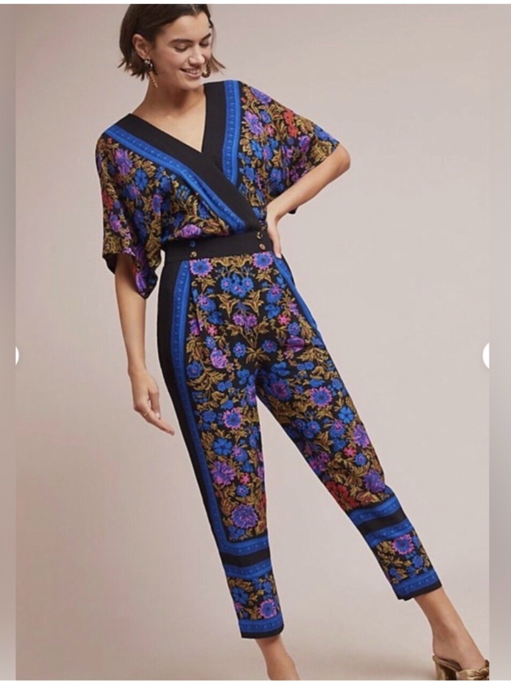 Anthropologie Ett:Twa Scarf Print Jumpsuit Floral Colorful Bohemian Size 4 EUC